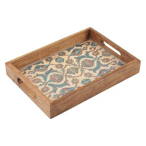  Wooden Tray With Colorful Engravings - 25 x 39 cm 