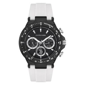  ساعة .يو.اس. بولو اسن للرجال USPA1076-03 - عرض بعقارب, سوار من السيليكون - ابيض 