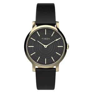 Timex Watch TW2V92600 For Women - Analog Display, Leather Band - Black 