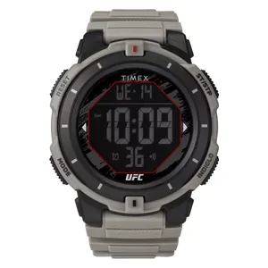 ساعة تايمكس للرجال TW5M59700 - عرض رقمي, سوار من المطاط - رمادي