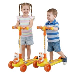  Hudora 3-Wheel Kids Scooter - Adjustable Handlebar, LED Wheels, Sound Effects - Yellow & Orange 