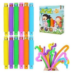  Funny X001MHVQVZ - Light Up Pop Pipes sensory toy - 12 Pieces - Multi color 