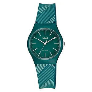 ساعة كيو اند كيو للرجال VS52J005Y - عرض بعقارب, سوار من الراتنج - اخضر