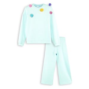  طقم بنات تريكو أزرق مع بوم بوم - 4 سنوات 