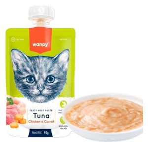 وانبي وجبة خفيفة للقطط معجون لحم بنكهة التونة والدجاج والجزر - 90 غم
