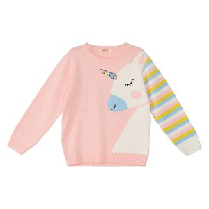  Unicorn Girl Pink Knit Pullover Sweater - 3Y 
