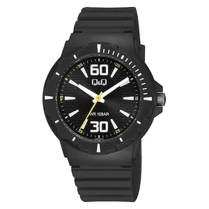 Q&Q Watch V02A-007VY For Men - Analog Display, Resin Band - Black