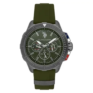  ساعة .يو.اس. بولو اسن للرجال USPA1066-04 - عرض بعقارب, سوار من السيليكون - اخضر 