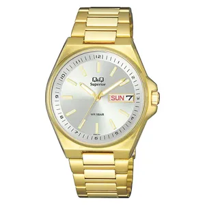 Q&Q Watch S396J001Y For Men - Analog Display, Stainless Steel Band - Gold