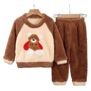  طقم شتائي فرو ناعم للأطفال - بني 
