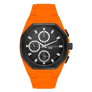  ساعة .يو.اس. بولو اسن للرجال USPA1103-07 - عرض بعقارب, سوار من السيليكون - برتقالي 