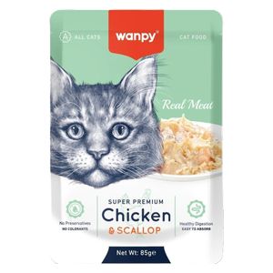 وانبي طعام القطط باللحم الحقيقي بنكهة الدجاج والاسكالوب - 85 غم