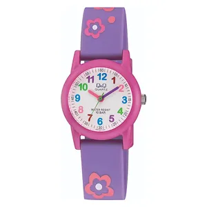  ساعة  كيو اند كيو للاطفال VR99J001Y - عرض بعقارب, سوار من الراتنج - بنفسجي 