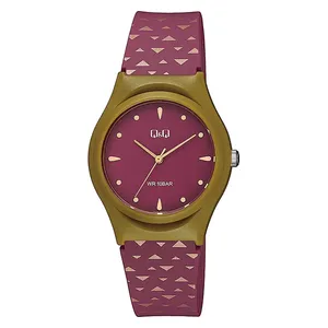Q&Q Watch V10A-002VY For Women - Analog Display, Resin Band - Maroon