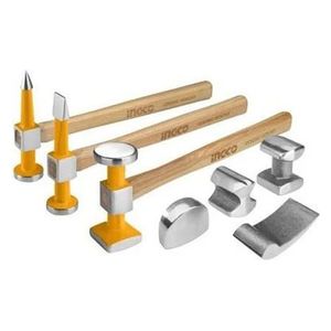  Ingco HBAFH0711 - Auto Body Repair Hammer and Dolly Set - 7 Pcs - Light Orange 