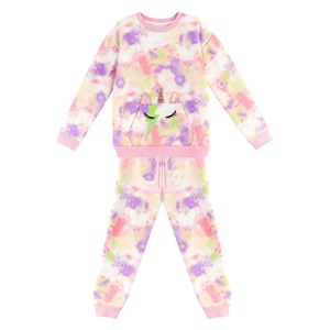 طقم بنات وردي بطبعة وحيد القرن بتقنية التاي-داي - 9 سنوات