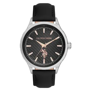 ساعة .يو.اس. بولو اسن للرجال USPA1069-03 - عرض بعقارب, سوار من الجلد - اسود
