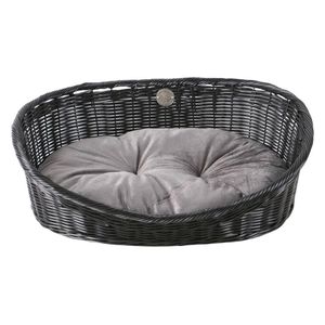  Rustic Rattan Pet Bed with cushion - Black 