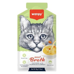 وانبي وجبة خفيفة للقطط بنكهة مرق اللحم والدجاج مع اليقطين والجزر - 50 غم