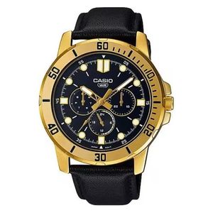  ساعة كاسيو للرجال MTP-VD300GL-1EUDF - عرض بعقارب, سوار من الجلد - اسود 
