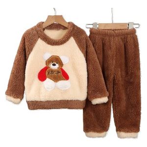  طقم شتائي فرو ناعم للأطفال - بني 