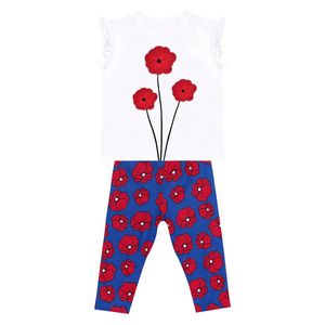 طقم تيشيرت وبنطال ضيق بطبعة فتاة الخشخاش الأحمر - 4 سنوات