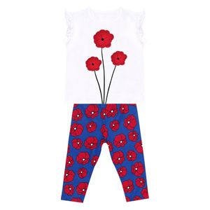 طقم تيشيرت وبنطال ضيق بطبعة فتاة الخشخاش الأحمر - 5 سنوات