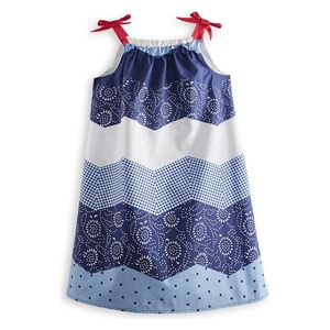 Wavy Navy Blue Poplin Girl Dress - 2Y