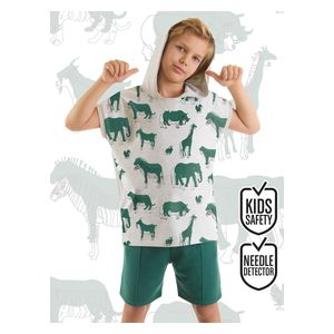 طقم تيشيرت وشورت للأولاد برسومات حيوانات - 9 سنوات