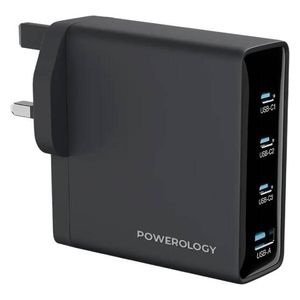  Powerology PWTR407DBK - Wall Charger - 4-in-1 Charging Ports - Black 