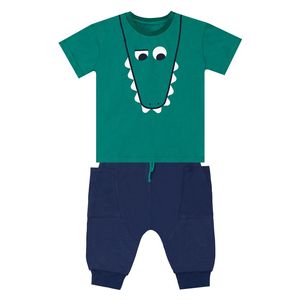 Funny Dino Boy T-shirt&Capri Pants Set - 8Y