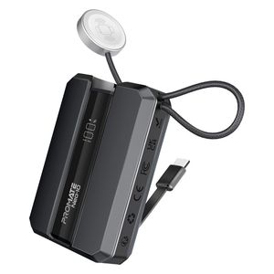 باور بانك بروميت - 30 واط - بسعة 10000 مللي امبير - شحن ساعة ابل - كيبل يو اس بي سي مدمج - رمادي