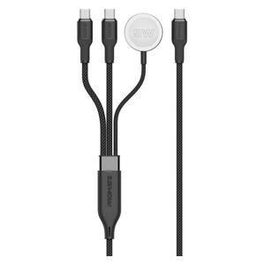  كيبل شحن بروميت - 100 واط - بمنفذين يو اس بي سي  وشاحن ساعة ابل - طول 1.4متر - اسود 