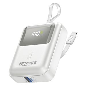  Promate Power Bank - 10000mAh - 35W - with USB-C Cable - White 