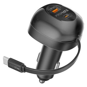  Promate Car Charger - 62W - USB-C Cable - Black 