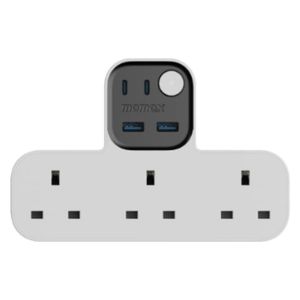  Momax Power Socket - Innovative T-Shaped Design - 3 Power Outlets - Includes USB Charging Cable - Overcurrent and Overheat Protection 