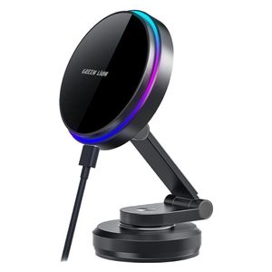  حامل وشاحن سيارة جرين ليون -  يدعم ماك سيف - قوة 15 واط  - إضاءة ار جي بي - أسود 