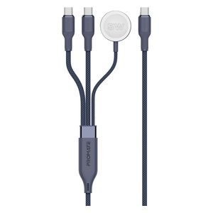  كيبل شحن بروميت - 100 واط - بمنفذين يو اس بي سي  وشاحن ساعة ابل - طول 1.4م - ازرق 