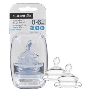  Suavinex Anatomical Wide Neck Silicone Teat - 0-6m - Two pieces 