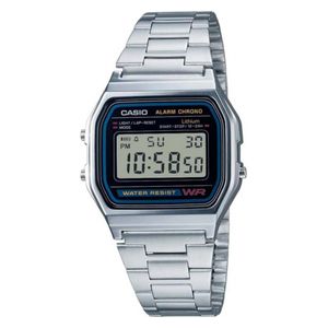 Casio Watch A158WA-1DF For Unisex - Digital Display, Stainless Steel Band - Silver