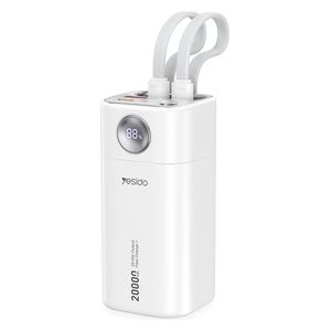  Yesido YP86 Power Bank - 20000mAh - 22.5W Fast Charging - Built-in Cables - White 