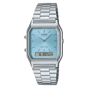 Casio Watch AQ-230A-2A1MQYDF For Unisex - Analog Display, Stainless Steel Band - Silver