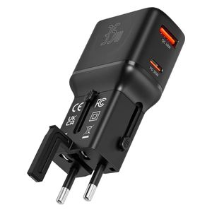  شاحن سفر عالمي بورودو - قابل للطي - 35 واط و 18 واط  - أسود 