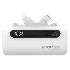 باور بانك بروميت - 5000 مللي امبير - بشحن 20 واط -  كيبل يو اس بي سي ولايتينغ مدمجين - ابيض