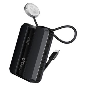 باور بانك بروميت - 30 واط - بسعة 10000 مللي امبير - شحن ساعة ابل - كيبل يو اس بي سي مدمج - اسود