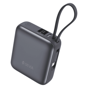  باور بانك ديفيا - سعة 10,000 مللي امبير ، شحن سريع PD بقدرة 35 واط، كيبل مدمج - رمادي 