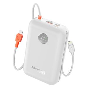  Promet Power Bank - 30000 mAh - 35W - USB C Cable and Built-in Lighting - White 