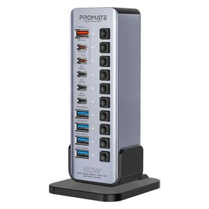 Promate Multi-Port USB Hub - 60W - 5Gbps - Gray