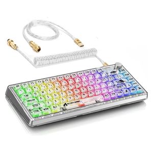  Attack Shark K75 Transparent Mechanical Keyboard - Gasket Design - Supports QMK/VIA - Linear Keys - Transparent Keycaps - RGB Backlighting - Includes a Control Knob - Coiled Cable - White 