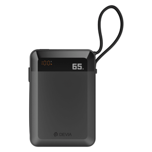  باور بانك ديفيا - سعة 20,000 مللي امبير، شحن سريع PD بقدرة 65 واط، كيبل مدمج - شاشة رقمية - اسود 